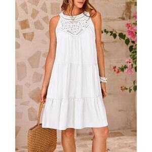 Bohemian Lace Crochet Ruffled Stitching Sundress Mini Dress